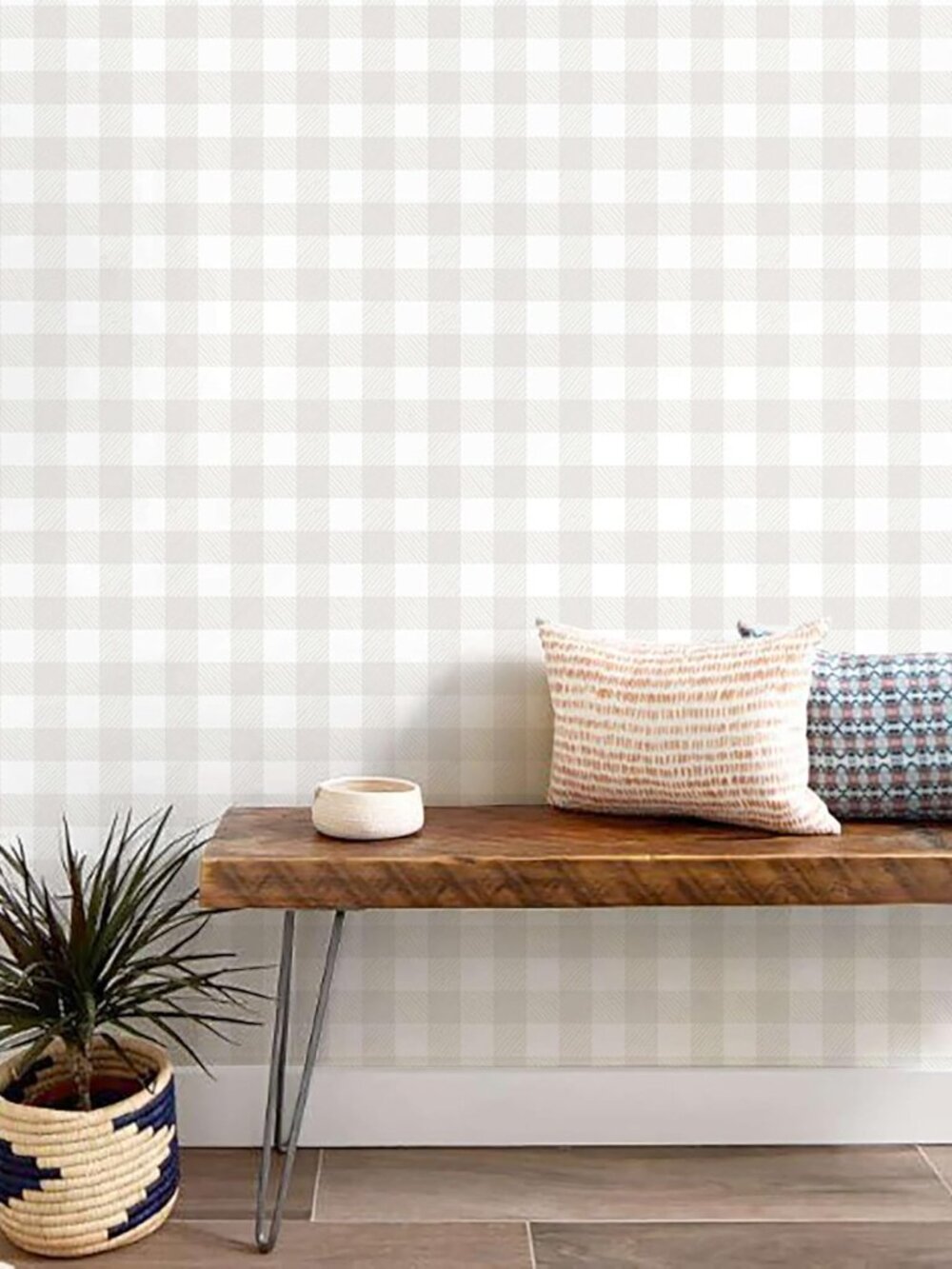 Plaid Peel and Stick Wallpaper Neutral Checkered Contact Paper Boho Beige Wall P